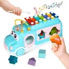 Huanger 3 in 1 New Music Xylophone Bus Toys Instrument Knocking Piano Lovely Beads Blocks